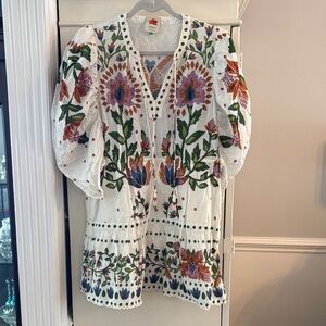 FARM Rio White Dress with Colorful Floral Embroidery